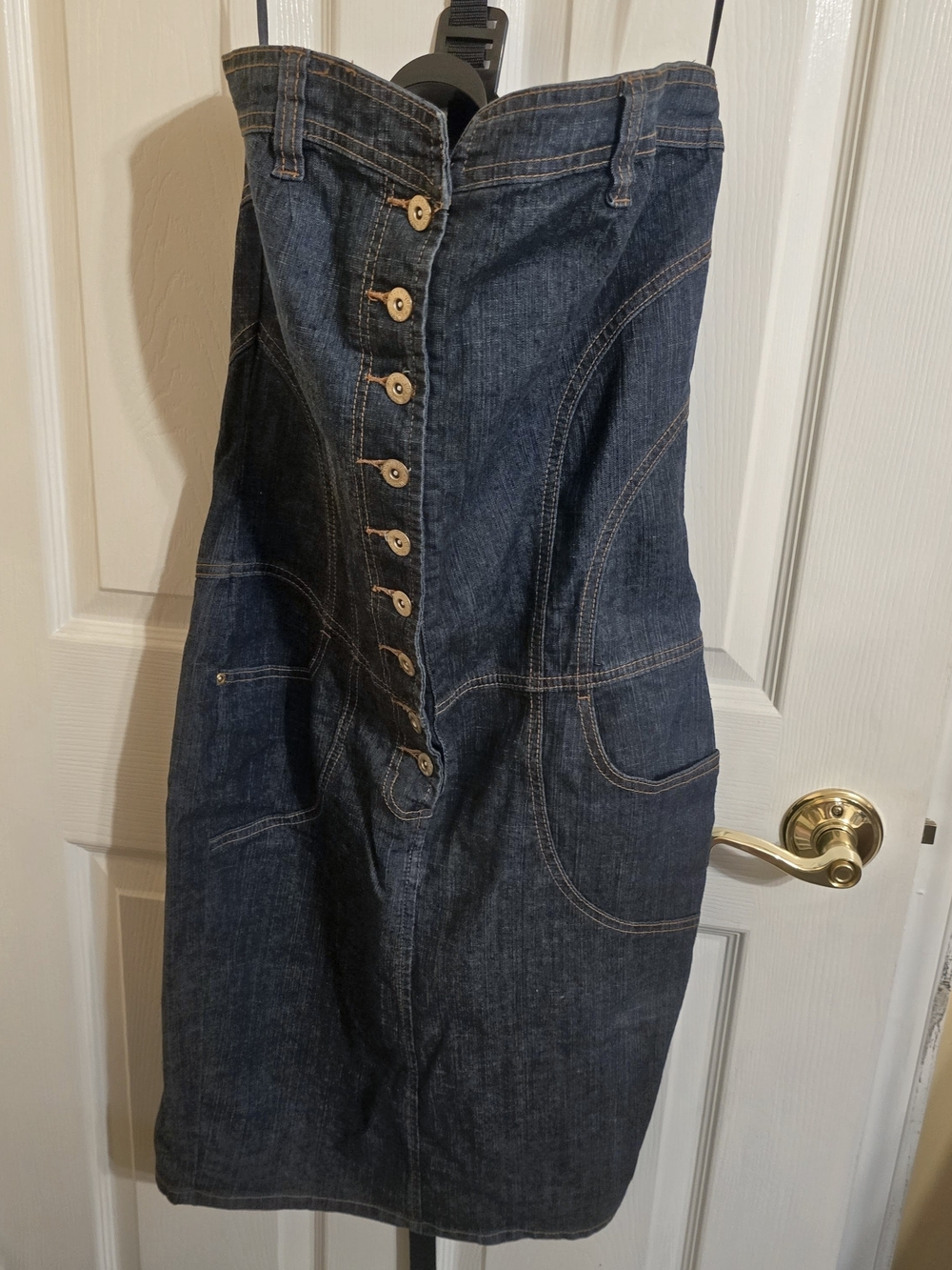 Younique Dark Blue Strapless Midi Denim Dress